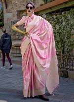 Silk Peach Pink Party Wear Weaving Saree